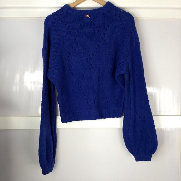 For Love and Lemons Knitz Mia Pointelle Cobalt Royal Blue Pullover Sweater Small - Picture 4 of 13
